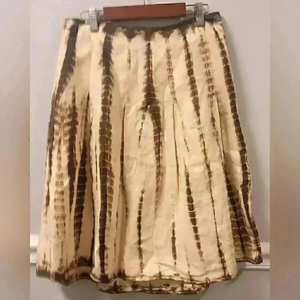 Michael Kors Brown Tie Dye 100% Linen Skirt Size 6 Petite